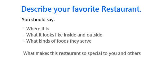 Cue Card - Describe your favorite restaurant