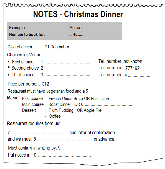 Notes - Christmas Dinner