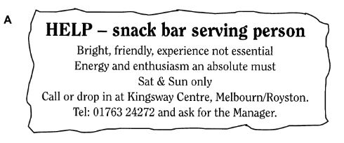 GT reading - Help - snack bar service person