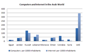 Bar Graph - Computer and Internet users in different Arab countries