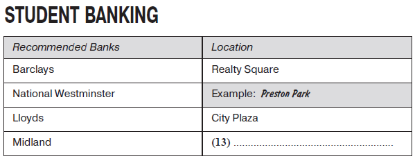 IELTS Listening Sample 4 image 6 - Student Banking Table